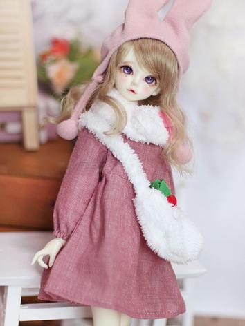 BJD Clothes Pink Dress Scarf Hat Set for MSD/YOSD Size Ball-jointed Doll