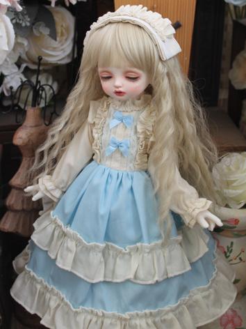 BJD Clothes Blue&Beige Dress with Headwear for YOSD/MSD/SD Size Ball-jointed Doll