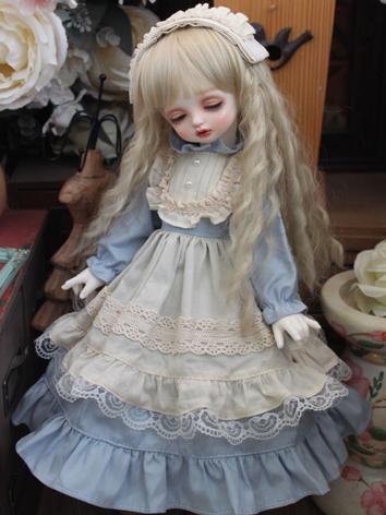 BJD Clothes Light Blue Dress with Headwear for YOSD/MSD/SD Size Ball-jointed Doll