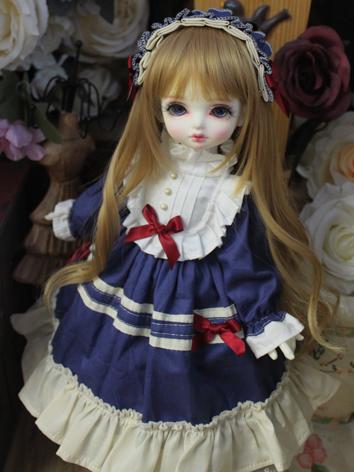 BJD Clothes Blue Retro Dress with Headwear for YOSD/MSD/SD Size Ball-jointed Doll