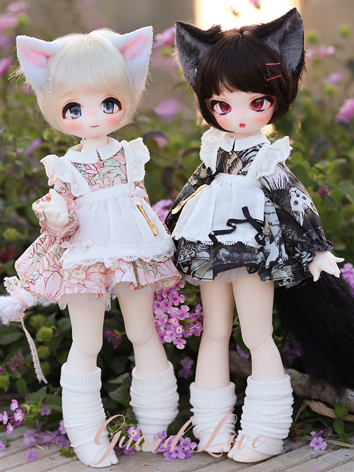 Snow leopard Ears and Tail Set BJD Grey Doll