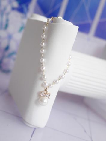 BJD Accessories Pearl Zircon Bow Necklace Clavicle Chain for SD/MSD Size Ball-jointed Doll