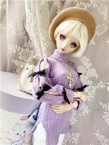 BJD Clothes Purple Knitted Sweater and White Pants Suit for SD/MSD Size Ball-jointed Doll