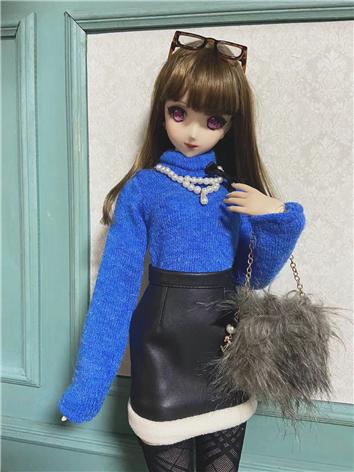 BJD Clothes Blue Sweater and Leather Skirt Suit for SD/DD/MSD Size Ball-jointed Doll