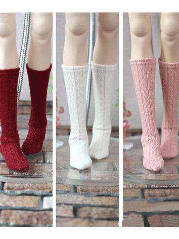 BJD Socks 1/3 Wine/White/Pink Jacquard woollen stockings for SD Size Ball-jointed Doll