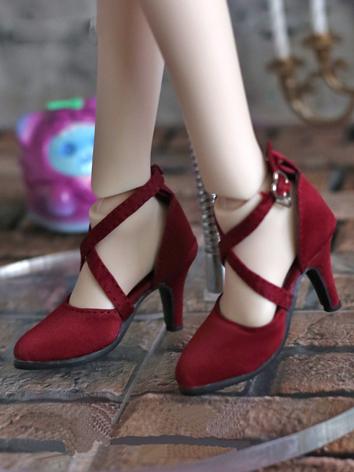 Wine Red 1/3 Retro Pointed Toe Strap High Heels Short Boots for Women BJD SD 
