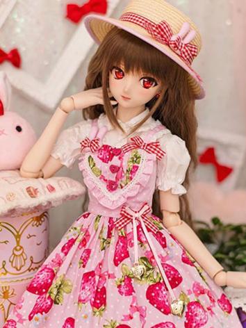 BJD Clothes Strawberry Printed Summer Dress Hat Suit for SD DD Size Ball Jointed Doll