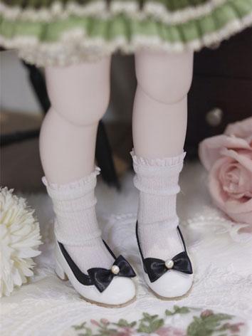 BJD Round Head Thick Heel Bow Single Shoes for MSD Size Ball Jointed Doll
