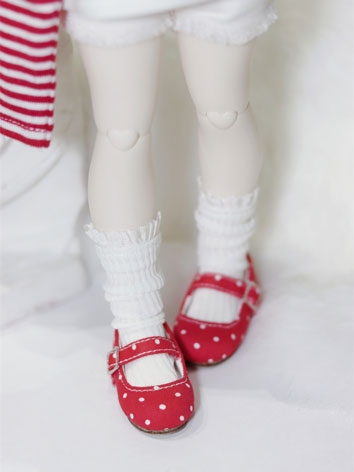 BJD Round Head Silk Doll Shoes with Polka Dot for YOSD Size Ball Jointed Doll