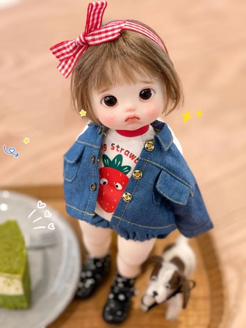 BJD Clothes Short Front and Long Back Denim Jacket Shorts T-shirt for YOSD Size Ball Jointed Doll