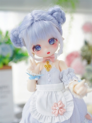 BJD Wig Mohair Blue Double-buns Braids Hair for YOSD Size Ball Jointed Doll