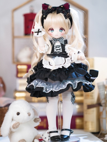 BJD Clothes Black Pink Dress Maid Outfit Suit for MSD MDD Size Ball-jointed Doll
