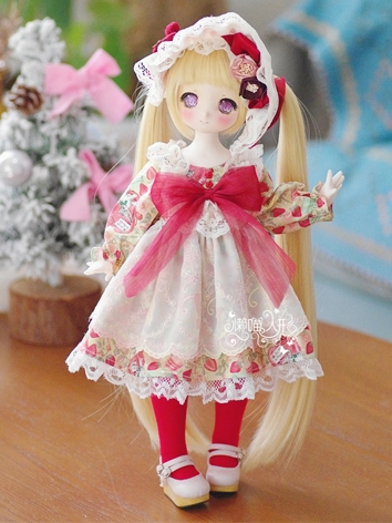 BJD Clothes Strawberry Lace Dress for MDD/DSD/MSD Size Ball-jointed Doll