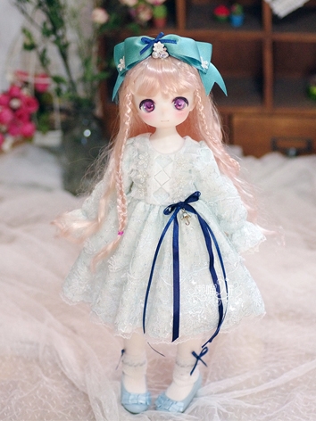 BJD Clothes Blue Hairband White Dress for MDD/DSD/MSD Size Ball-jointed Doll