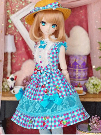 BJD Clothes Blue Pink Plaid Dress Suit for DD Size Ball Jointed Doll