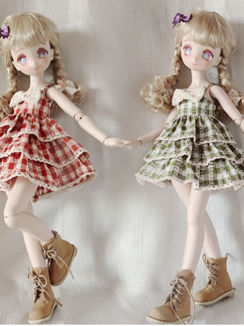 BJD Clothes Tiered Plaid Picnic Dress Suit for YOSD/SD Size Ball Jointed Doll
