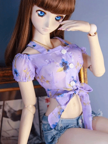 BJD Clothes Purple Blouse Denim Shorts for DD Size Ball-jointed Doll