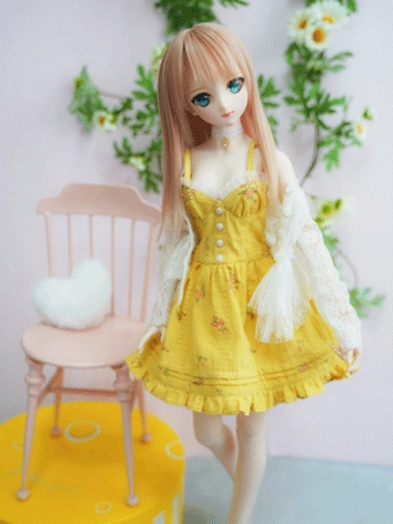 BJD Clothes Yellow Dress White Lace Cardigan for DD Size Ball-jointed Doll