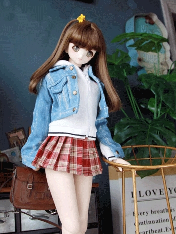 BJD Clothes White Top Skirt Denim Suit for DD/MSD/MDD Size Ball-jointed Doll