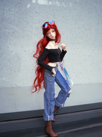 BJD Clothes Fashion Ripped Denim Pants Black Top Suit for SD/MSD/MDD Size Ball-jointed Doll