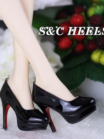 BJD Shoes Black Patent Leather High Heel Shoes for SD Size Ball-jointed Doll
