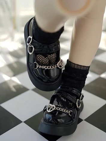 BJD Doll Round Toe Chain Patent Leather Shoes for MSD YOSD Size Ball Jointed Doll
