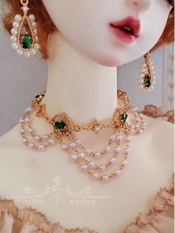 BJD Decoration Green Zircon Earrings Necklace for SD MSD 70cm Size Ball-jointed doll