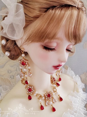 BJD Decoration Retro Red Zircon Earrings Necklace for SD MSD 70cm Size Ball-jointed doll