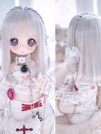 BJD Doll Wig Doule Braid Gray Hair for SD Size Ball Jointed Doll