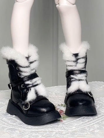 BJD Doll Shoes Round Toe Lace-up Fur Boots for MSD Size Ball Jointed Doll