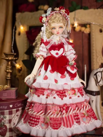 BJD Clothes Retro Strawberry Dress Suits for SD/MSD/YOSD Size Ball-jointed Doll