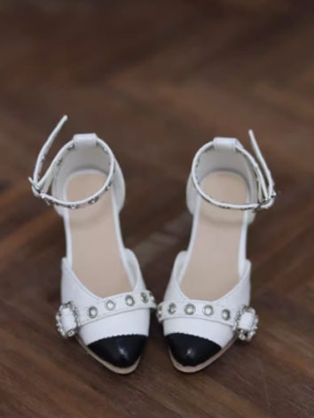 BJD Doll Shoes Point Toe Black and White Rivet High Heel Shoes for SD Size Ball Jointed Doll