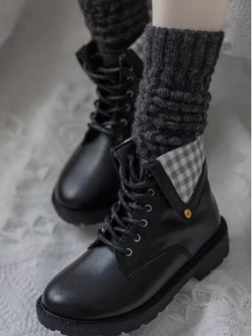 BJD Doll Shoes Black White Round Toe Martin Boots for 70cm SD MSD Size Ball Jointed Doll