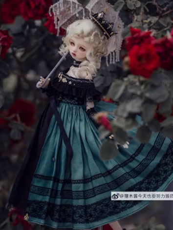 BJD Clothes Dark Green Anna Western Style Dress Set for MSD MDD Size Ball Jointed Doll