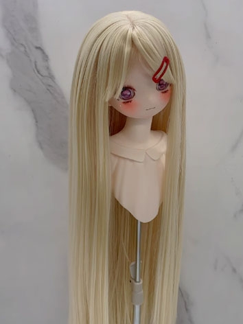 BJD Wig Female Milk Gold Soft Straight Bang Long Straight Wig for SD MSD YOSD Size Ball-jointed Doll