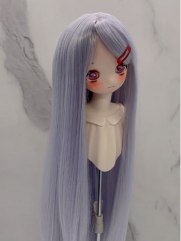 BJD Wig Female Haze Blue Soft Straight Bang Long Straight Wig for SD MSD YOSD Size Ball-jointed Doll