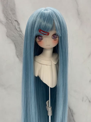 BJD Wig Female Gray Blue Soft Straight Bang Long Straight Wig for SD MSD YOSD Size Ball-jointed Doll
