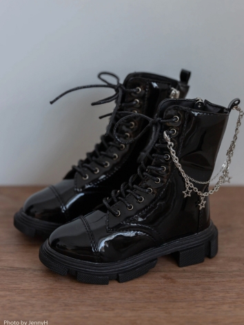 BJD Shoes Boy Black Brown Patent Leather Chain Martin Boots for 70cm Size Ball Jointed Doll