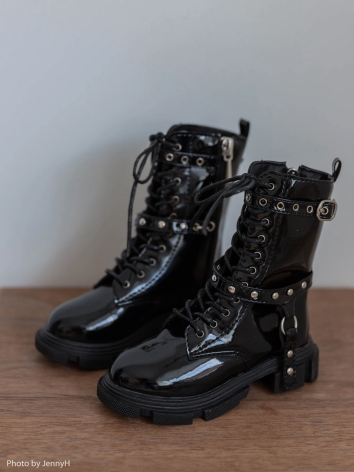 BJD Shoes Boy Black Brown Patent Leather Lace-up  Martin Boots for 70cm Size Ball Jointed Doll