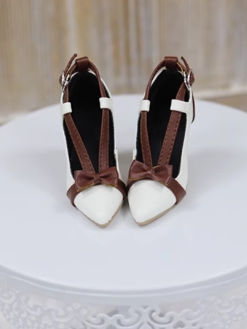 BJD Shoes Girl White Black Brown Bowknot Point Toe High Heel Shoes for SD Size Ball Jointed Doll