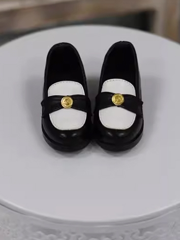 BJD Shoes Girl Black and White Leather Shoes for SD Size Ball Jointed Doll