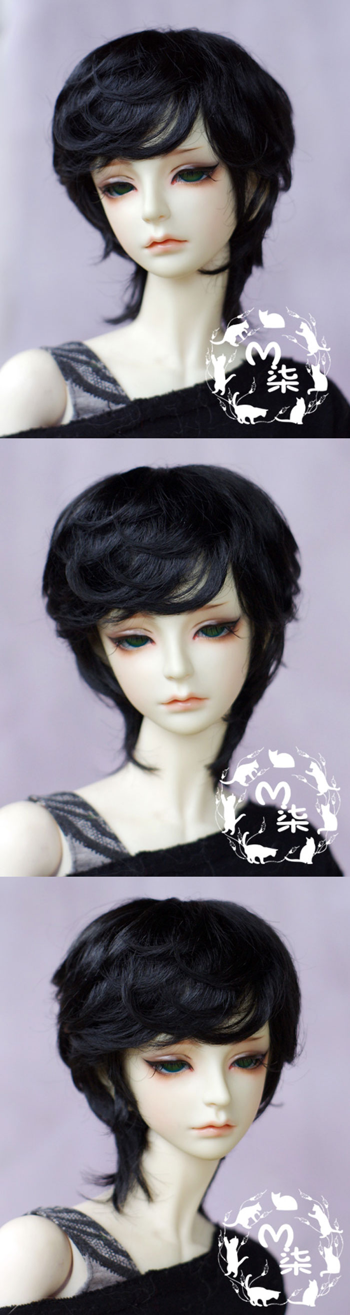 Details about   Black Mini MSD 1/3,9-10inch SD BJD Doll Black Short Curling Hair Wig model 