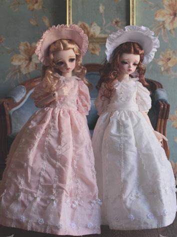 1/3 1/4 White/Light Pink Retro Dress +Glimmer Lily+ for MSD/SD Size Ball-jointed Doll