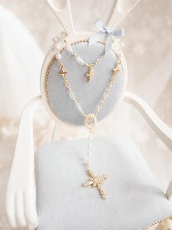 BJD Accessaries Decoration Pearl Zircon Rose Rosary Cross Necklace for SD Ball-jointed doll