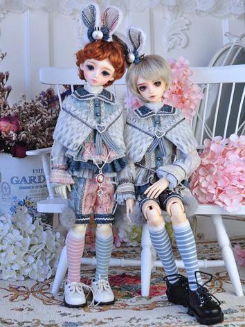 BJD Clothes Girl Dress Suit Pink/Grey Western Style Warm Rabbit for MSD/MDD Size Ball-jointed Doll