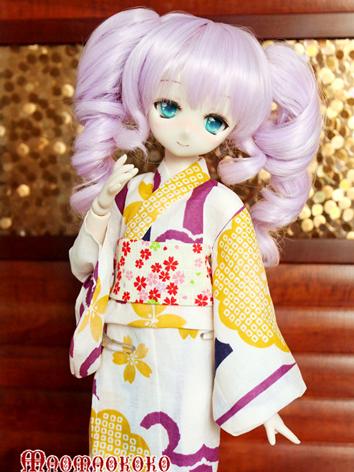 BJD Clothes Girl White Printed Yukata Kimino Outfit for MSD size Ball-jointed Doll