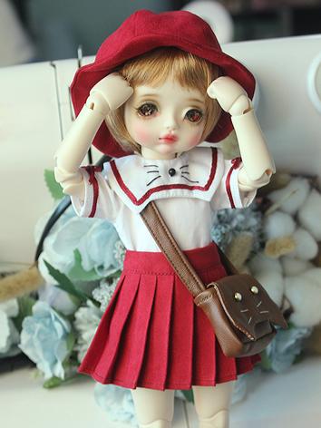 BJD Clothes Girl Shirt Pleated Skirt and Hat Suit for YOSD Size Ball-jointed Doll