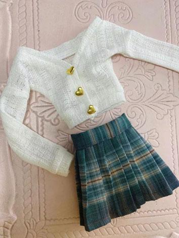 BJD Clothes Short Cardigan and Plaid Skirt Suit for SD/DD/MSD Size Ball-jointed Doll