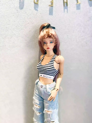 BJD Clothes Stripe Tank Top Ripped Jeans for DD/SD/MSD Size Ball-jointed Doll