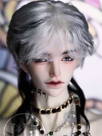 BJD Wig Boy Black and White Wolf Tail Mohair for SD/MSD Size Ball-jointed Doll